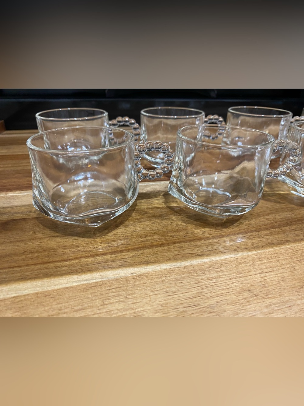 Vintage Hazel Atlas Glass Cups Set: Beaded Handles, 1950s (set of 8) - Picture 6 of 7
